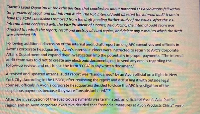 audit issue? Explain. See the "Avon Products, Inc." case for this question.
