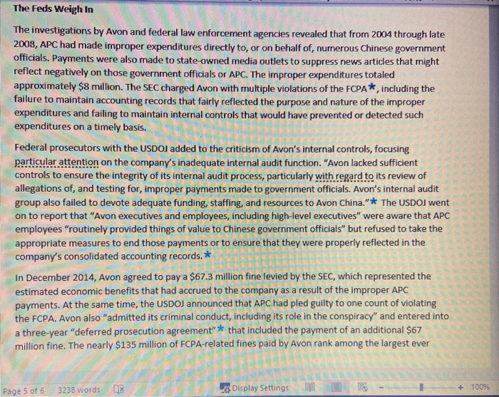 control. Which, if any, of those five components of Avon's internal control