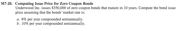 M7-20. Computing Issue Price for Zero Coupon Bonds Underwood Inc. issues