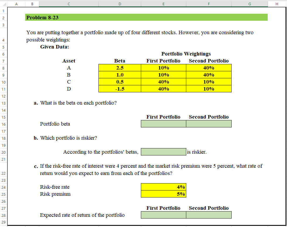 I just need the formula for the blank cells please! Problem 8-23