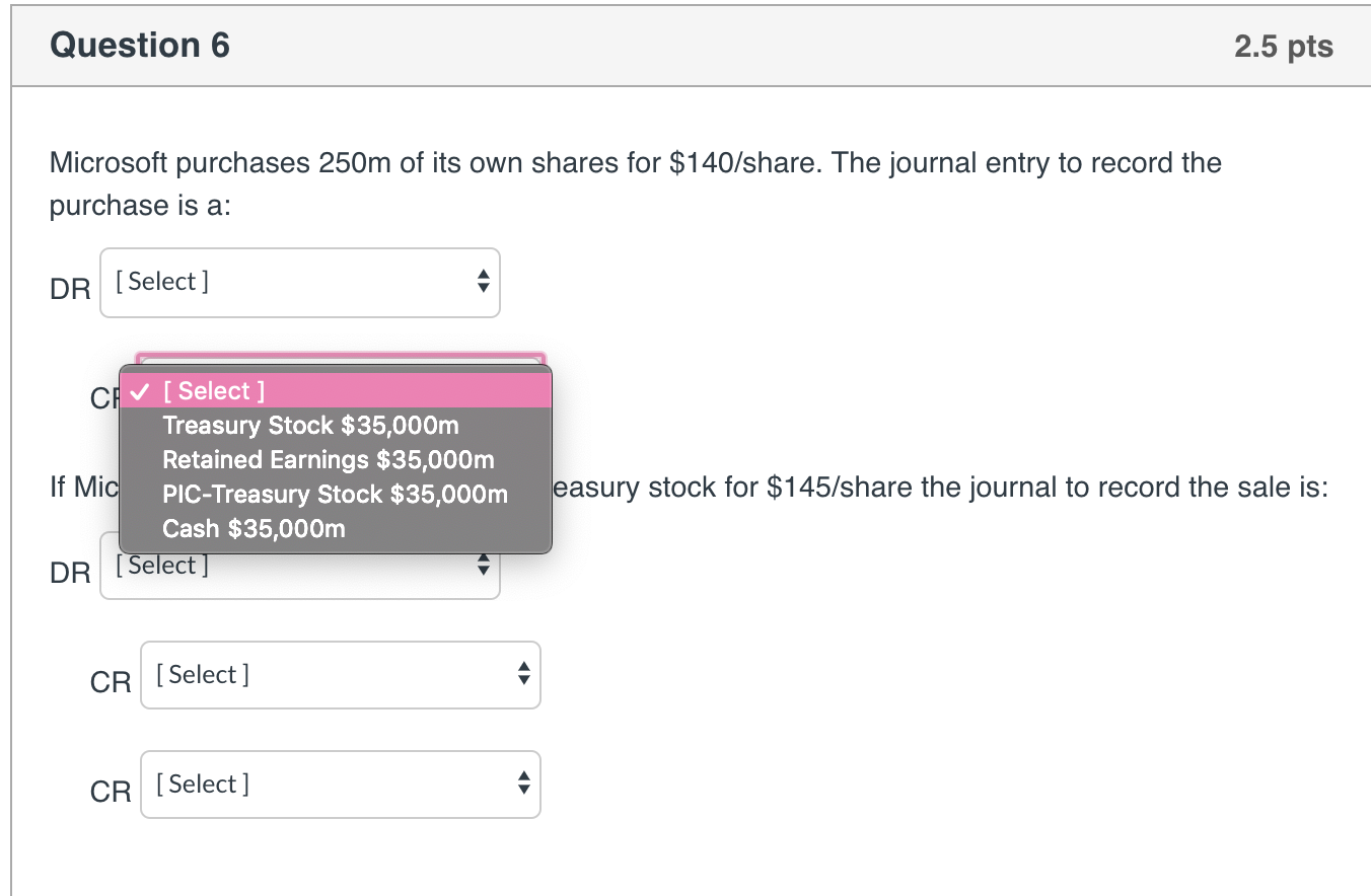 of its own shares for $140/share. The journal entry to record the
