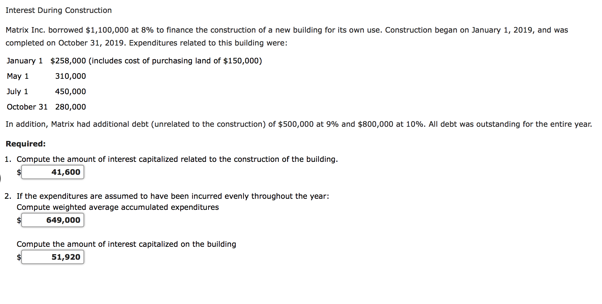 My numbers are all wrong, can someone help? Interest During Construction Matrix