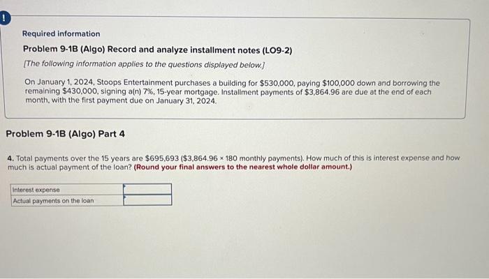 the remaining $430,000, signing a(n) 7%, 15.year mortgage. Instalment payments of $3,864.96