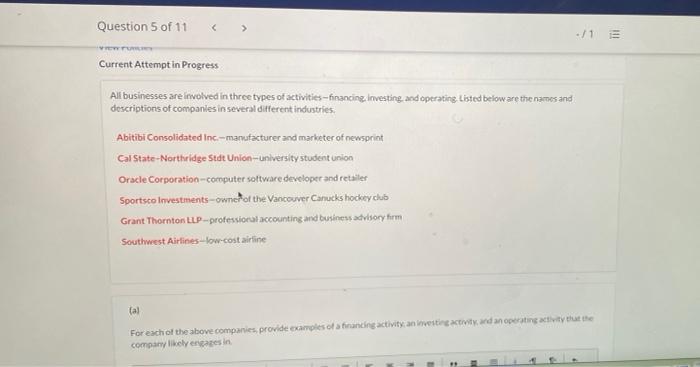  2/1 Question 5 of 11 VIEW Current Attempt in Progress All