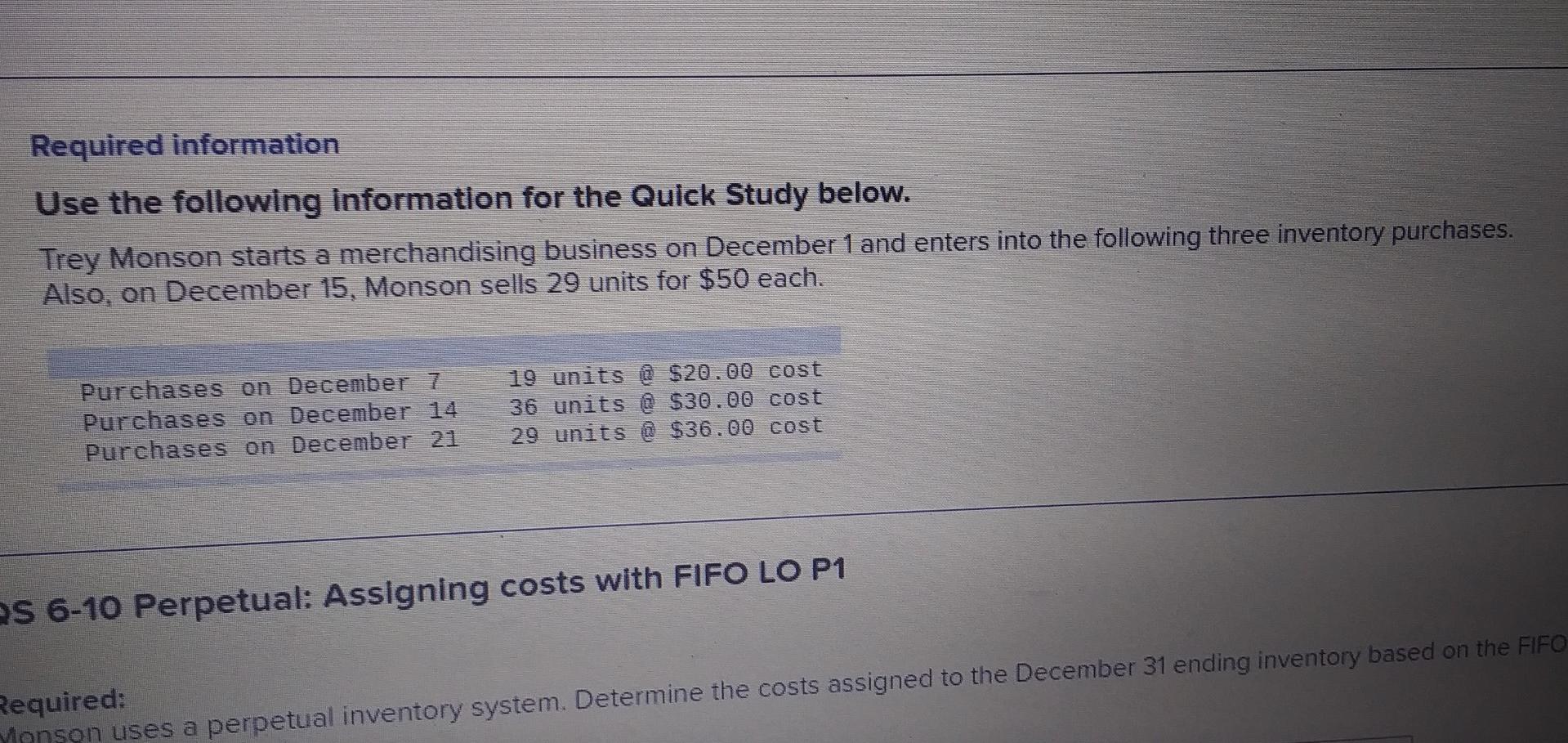  Required information Use the following information for the Quick Study below.