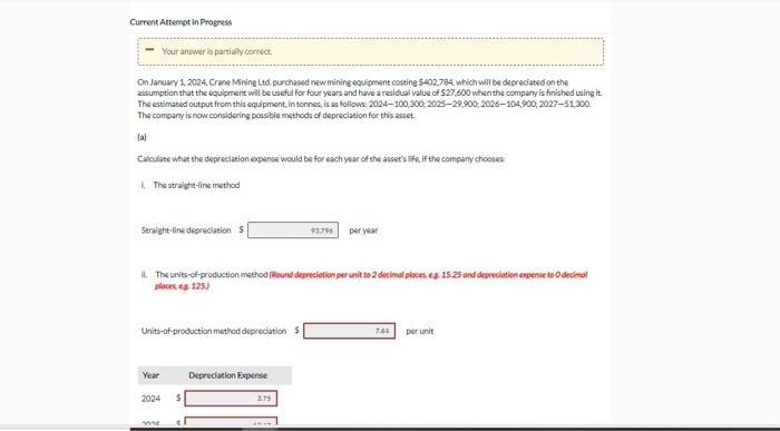 double-diminishirg-balance method On January 1, 2024. Crane Mining Ltal purchased new mining