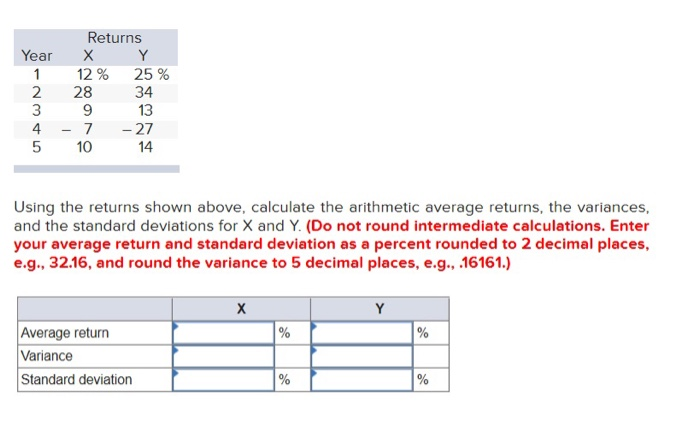  Returns Year X Y 12% 25% 2 28 34 3 9