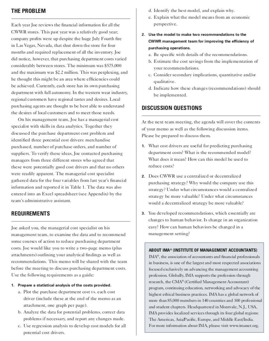 correct data problems if necessary. Report any changes you made. Develop cost