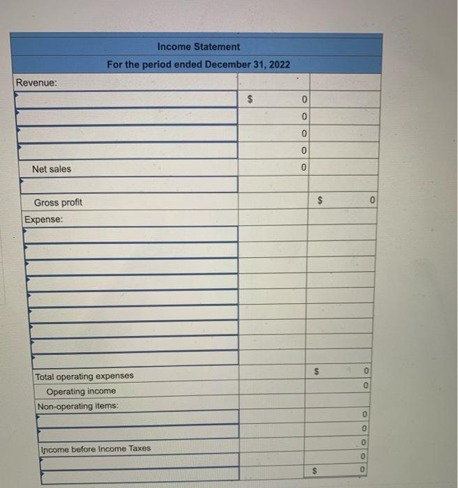 Journal General Ledger Trial Bwance Income Statement Balance Sheet Prepare the journal