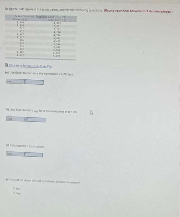 Using the data given in the table below answer the following