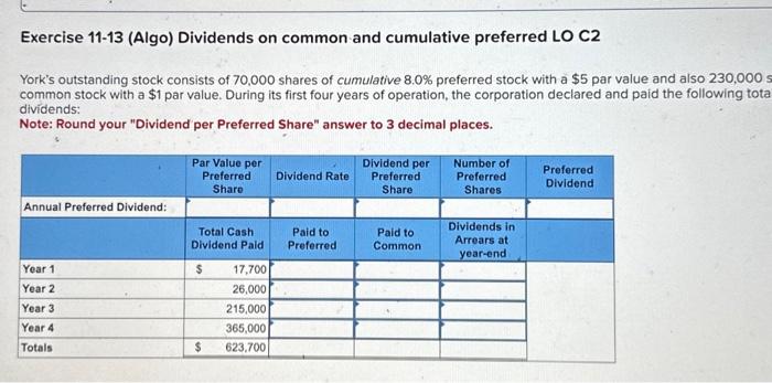 for the Exercises below. (Algo) [The following information applies to the questions