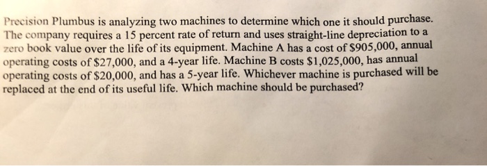  Precision Plumbus is analyzing two machines to determine which one it