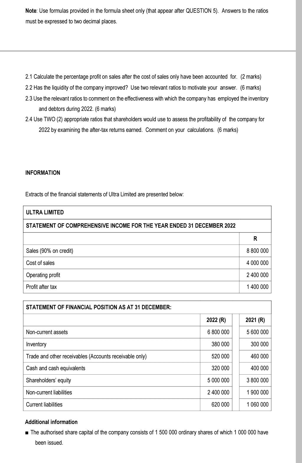 the entire question Note: Use formulas provided in the formula sheet