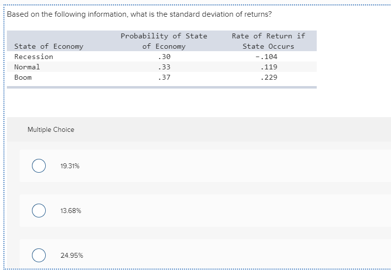  Based on the following information, what is the standard deviation of