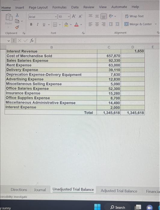 complete the PR section for this assignment. Use the Account Names shown