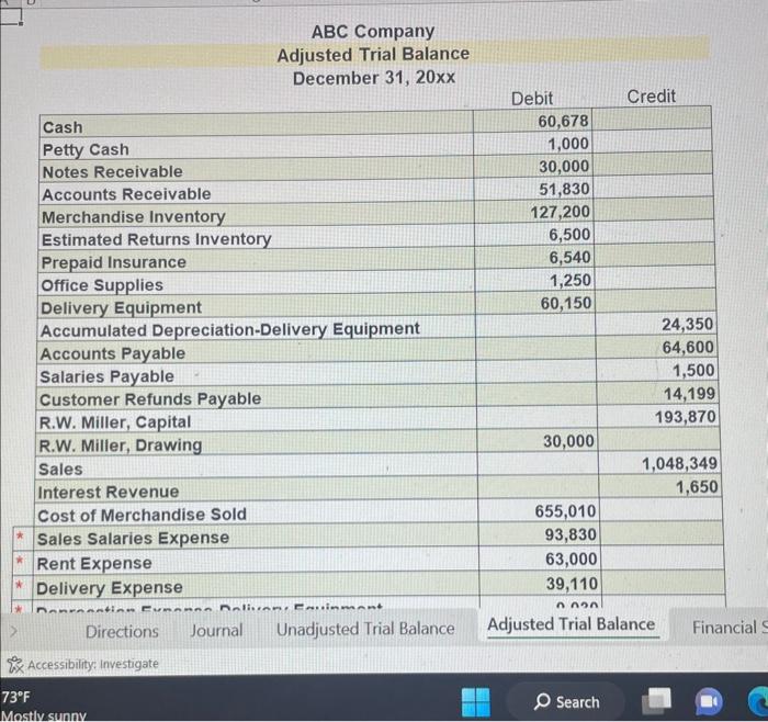 on the ATB `3 Use the Unadjusted Trial Balance and adjusting information