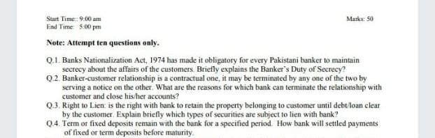 Start Note: Attempt ten questions only. Q. t _ Banks Nationalization Act.