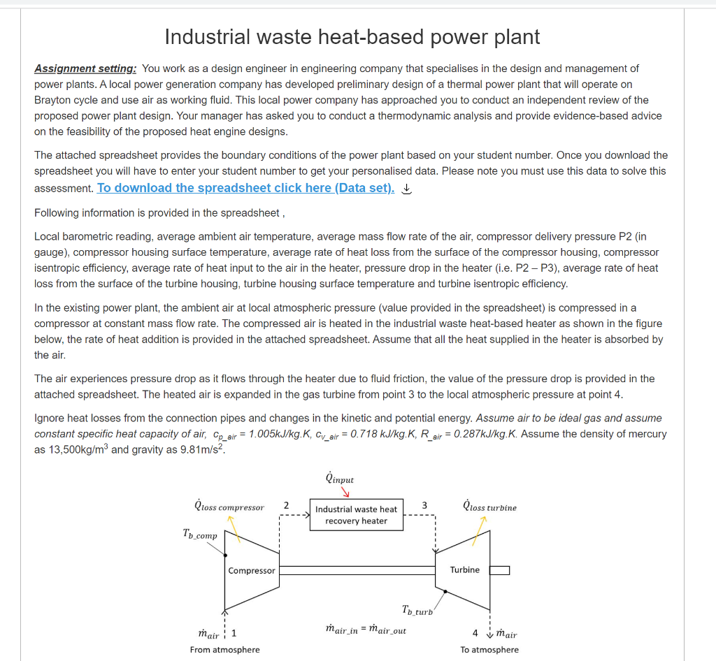 the steps below, 1. For the industrial waste heat power plant, determine