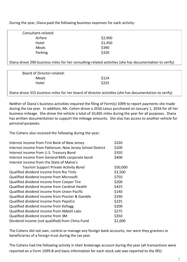 Please complete the 2019 federal income tax return for Joseph and Diana