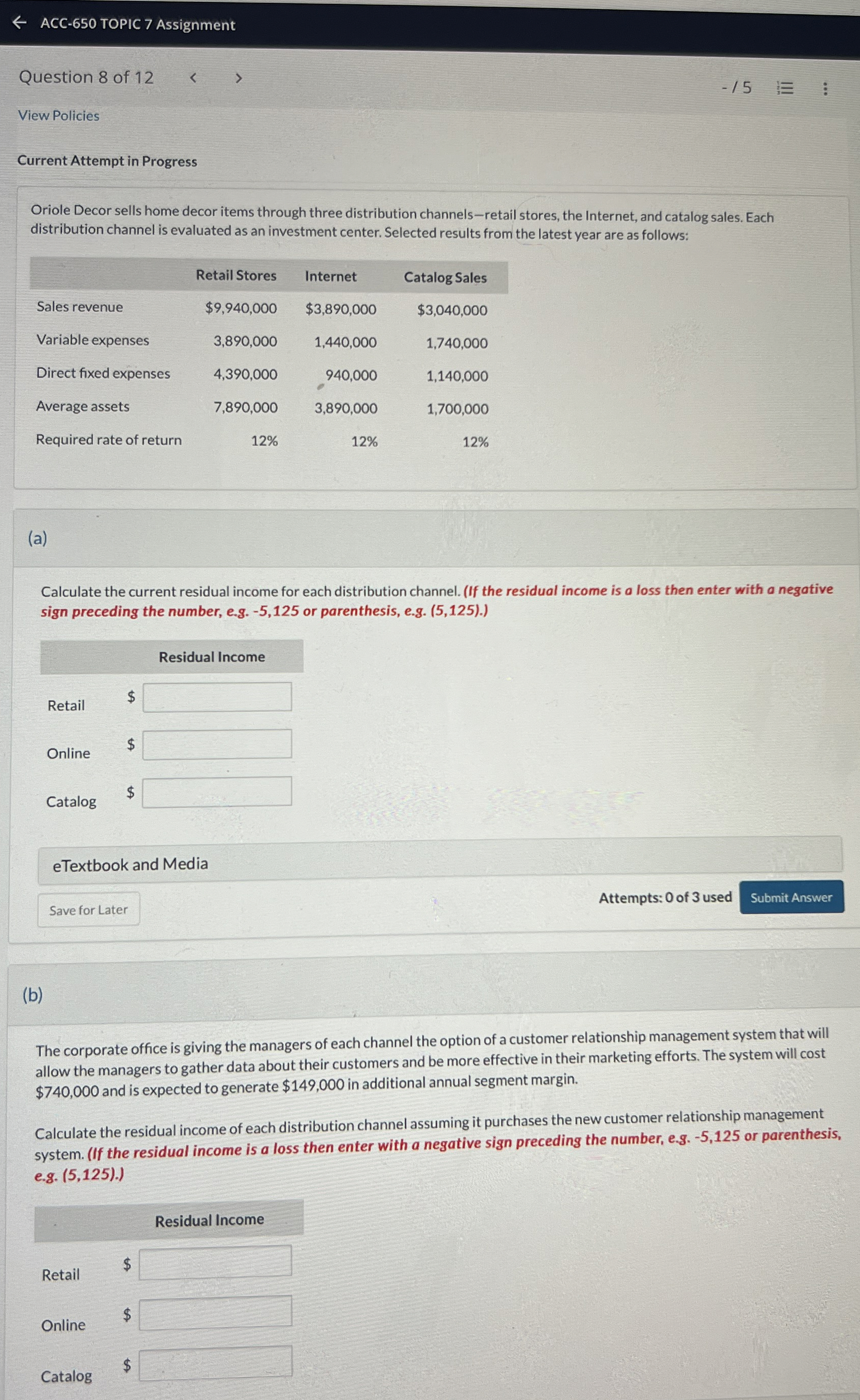  ACC-650 TOPIC 7 Assignment Question 8 of 12 -15 View Policies
