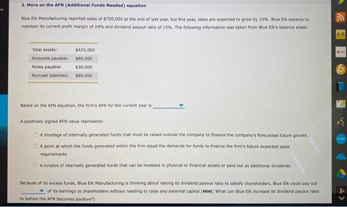  2. More on the AFN (Additional Funds Needed) equation Blue Eik