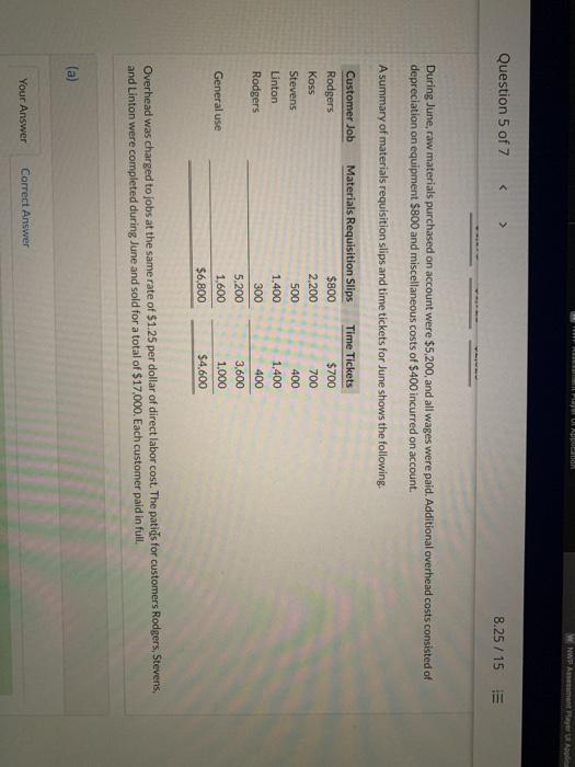 Job: Koss Direct Materials $ 5200 + Direct Labor $ 3600 eTextbook