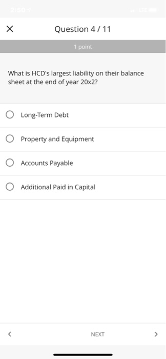 millions) $716 $21,226 O $24,701 $23,682 NEXT Question 2/11 1 point HCD's