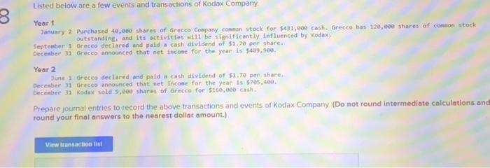 need help with this! Listed below are a few events and transactions