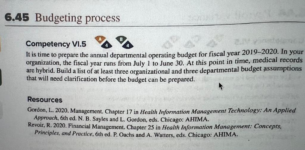 6.45 Budgeting process Competency VI.5 It is time to prepare the