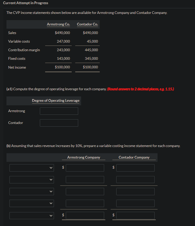  Current Attempt in Progress The CVP income statements shown below are