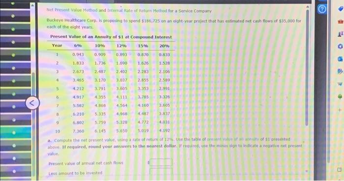 19. please help Net Present Volue Method and Intemal Rate of Feturn