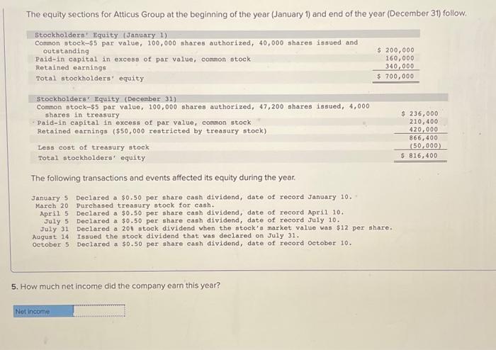 please help ne solve! The equity sections for Atticus Group at the