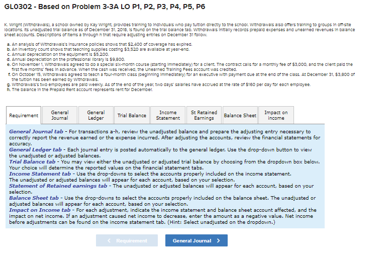 GLO302 - Based on Problem 3-3A LO P1, P2, P3, P4,