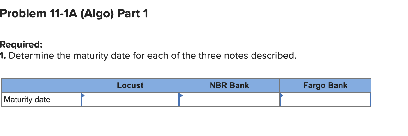 Required information Problem 11-1A (Algo) Short-term notes payable transactions and entries