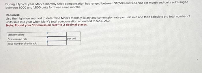  During a typical year, Mark's monthly sales compensation has ranged between
