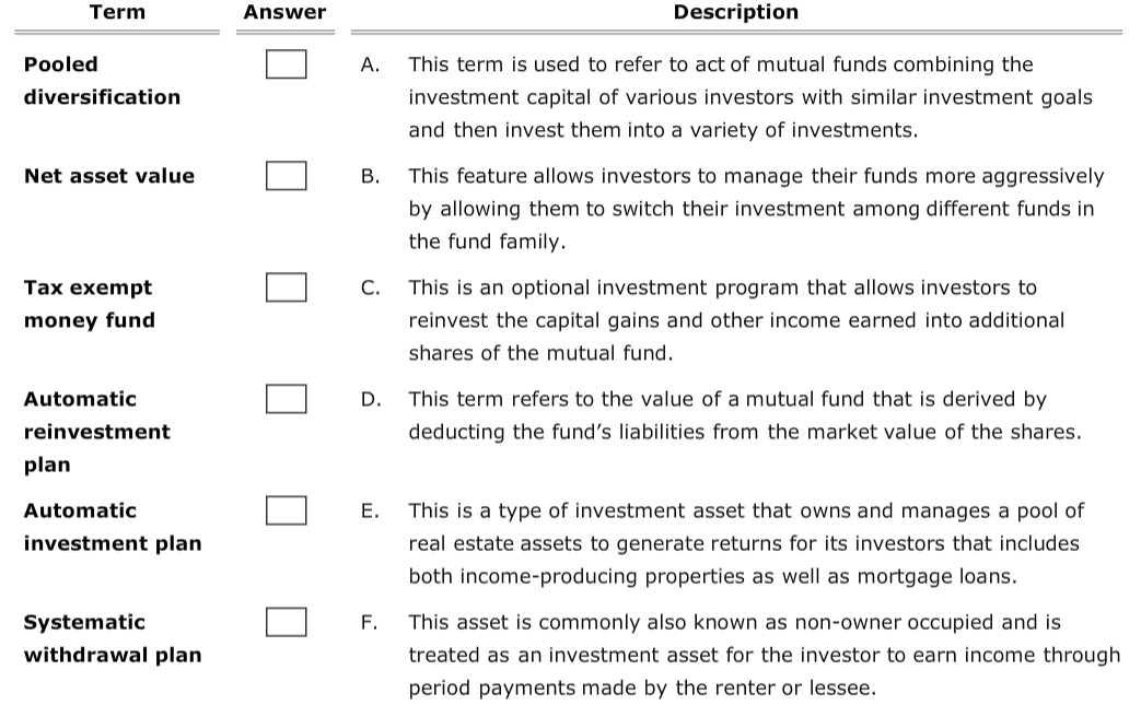  Term Answer Description Pooled diversification This term is used to refer