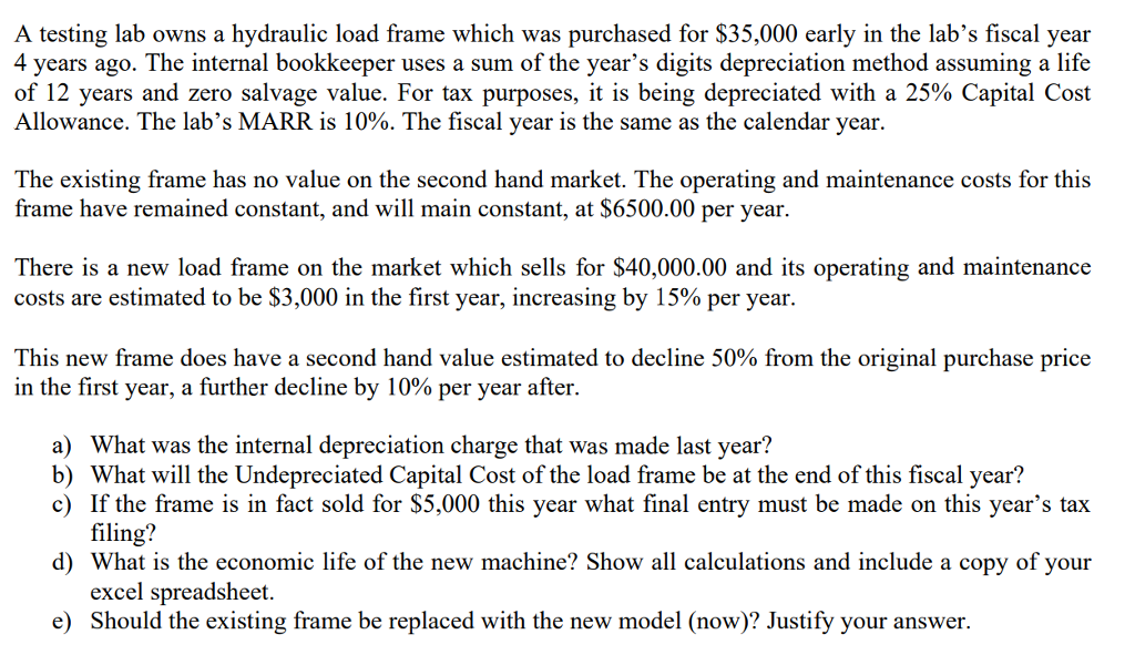  A testing lab owns a hydraulic load frame which was purchased