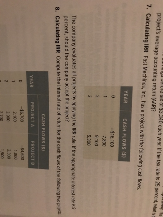  project's average accounting return (AAR)? 7. Calculating IRR Fast Machines, Inc.,