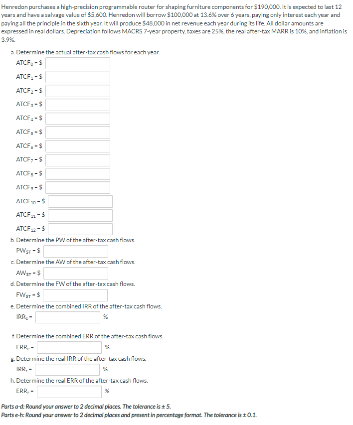 Please answer from A to H please!!!!!!!! Henredon purchases a high-precision programmable