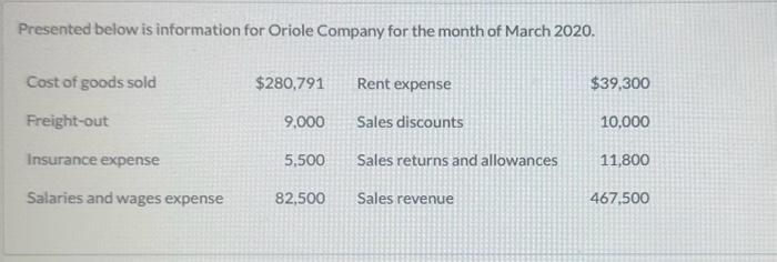 please answer asap, thankyou:) Presented below is information for Oriole Company