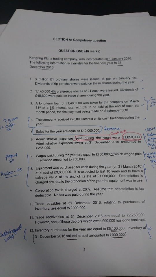  SECTION A: Compulsory question QUESTION ONE (40 marks) Kettering Plc, a