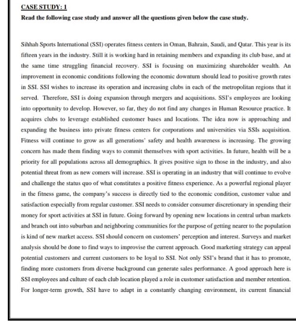  CASE STUDY: 1 Read the following case study and answer all