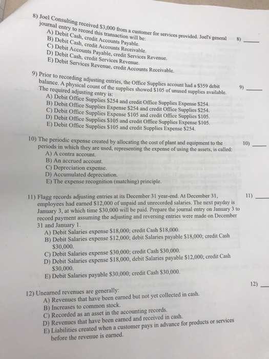 included in the asset section of the balance sheet? A) Supplies B)