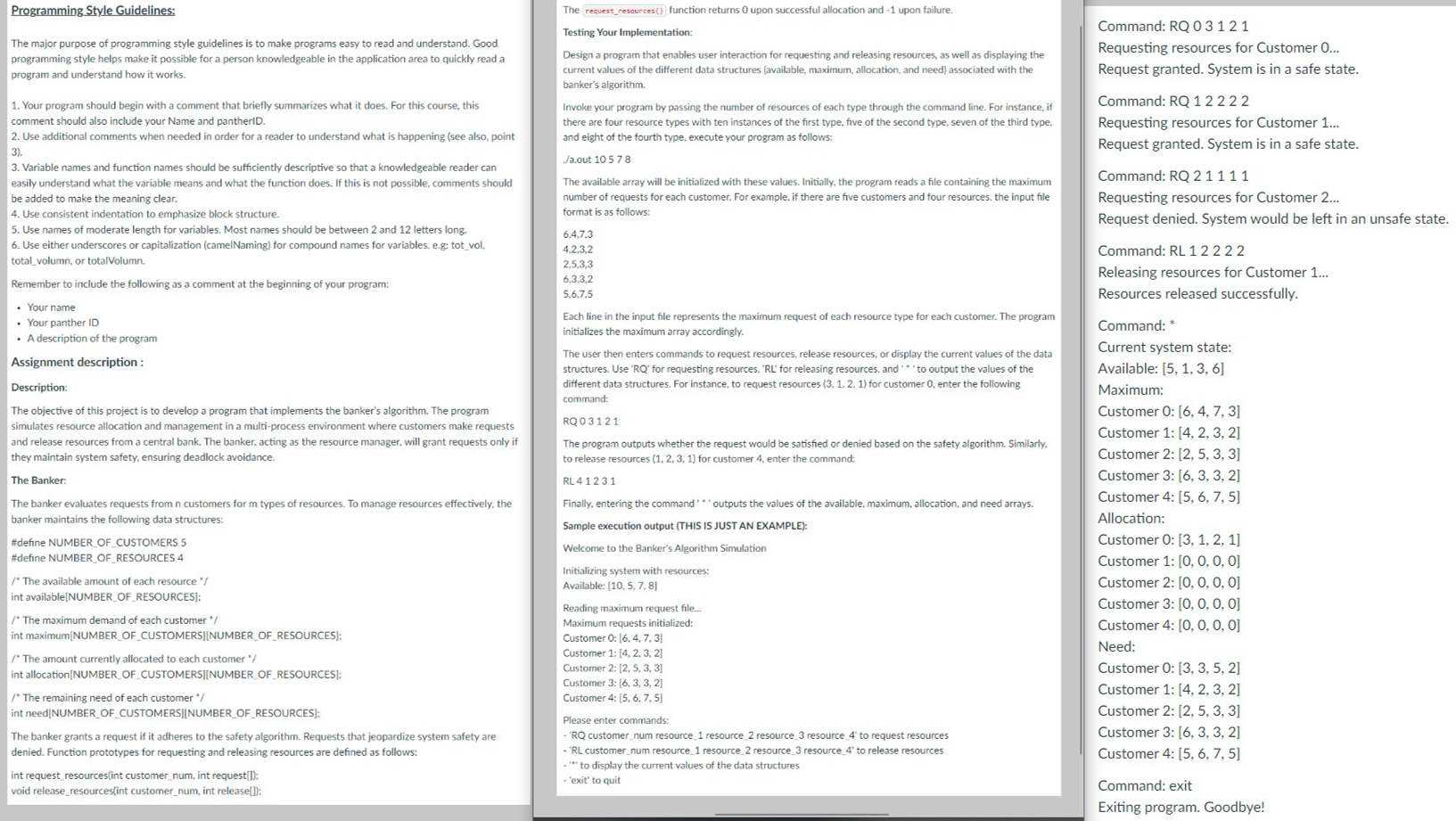  #include #include #include #define NUMBER_OF_CUSTOMERS 5 #define NUMBER_OF_RESOURCES 4 int available[NUMBER_OF_RESOURCES];