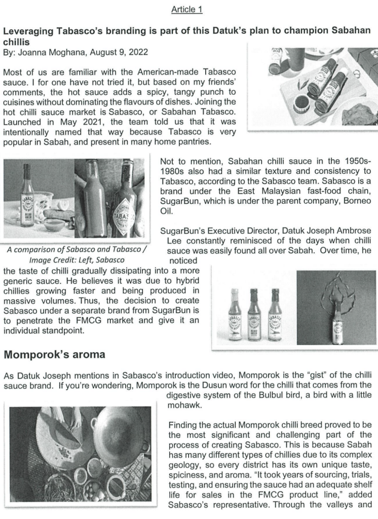 MARKETING MANAGEMENT | ANSWER BASED ON ARTICLE ASAP. Article 1 Leveraging Tabasco's
