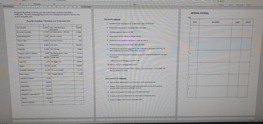 Select nt Paragrah Styles Editing Vio Sentity Editor GENERAL JOURNAL khang