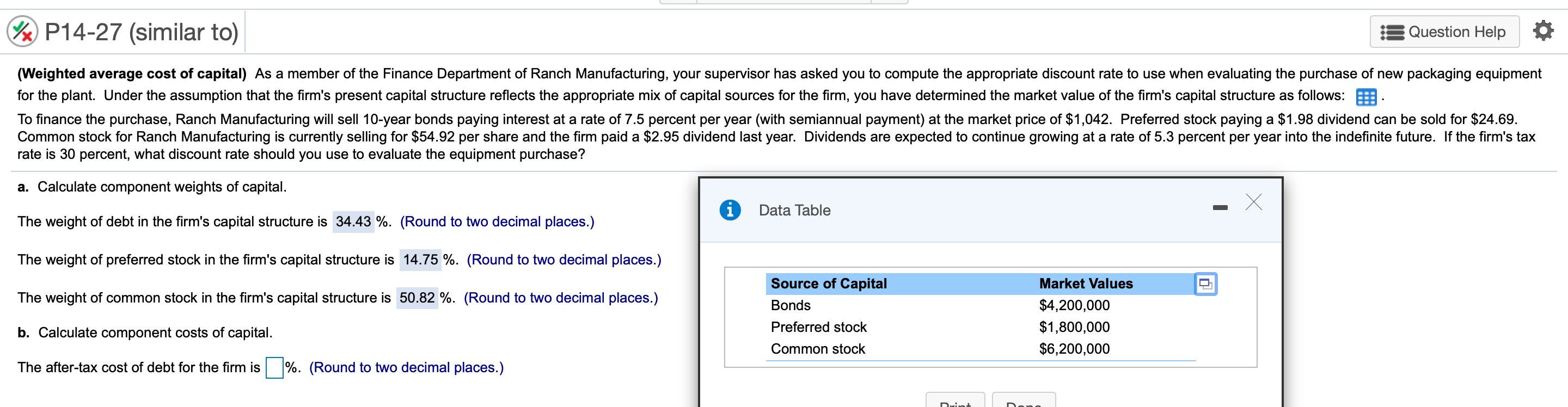 %x P14-27 (similar to) 8 Question Help o (Weighted average cost