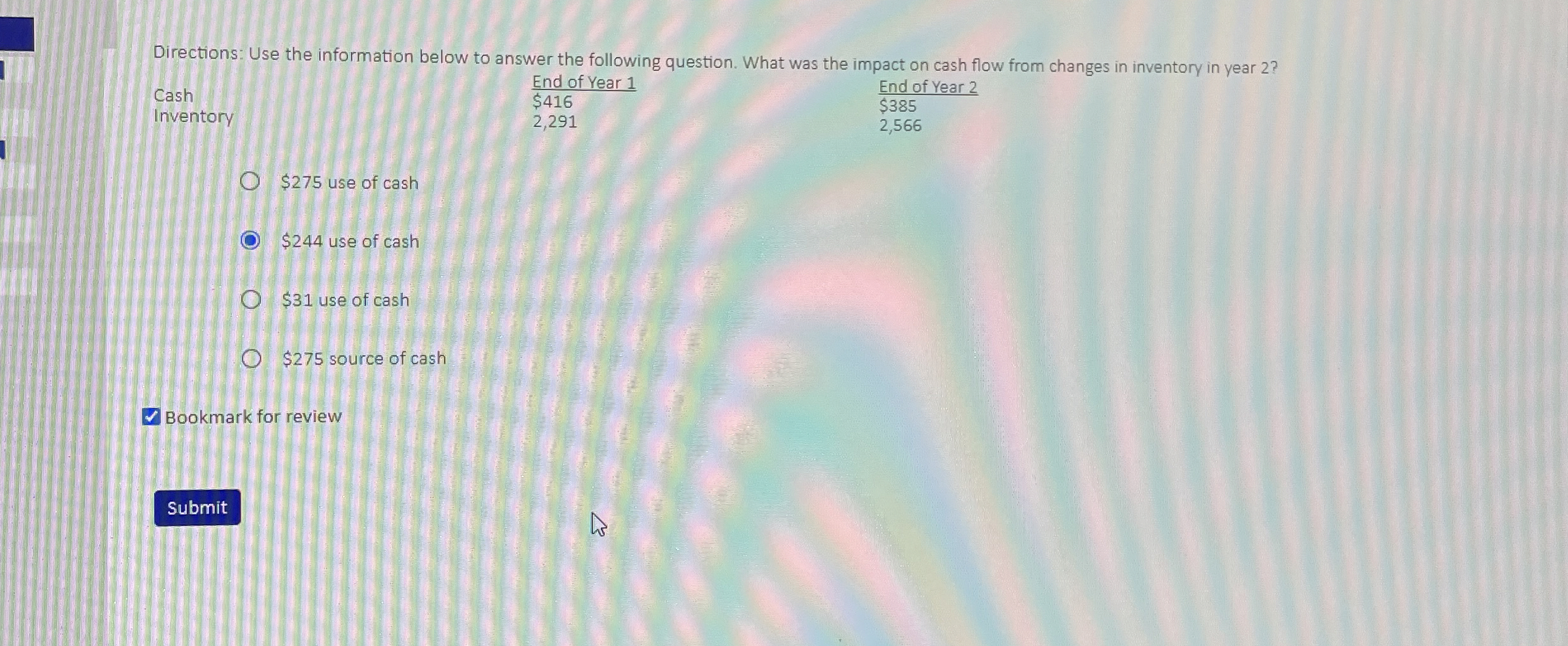  Directions: Use the information below to answer the following question. What