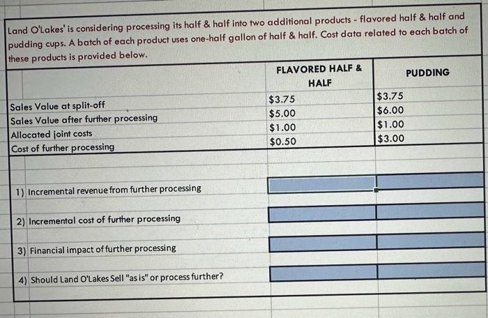 O'Lakes Land O'Lakes' is considering processing its half \& half into two