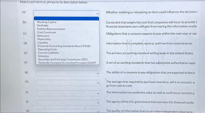 Match each term or phrase to its description below. (a) (b)